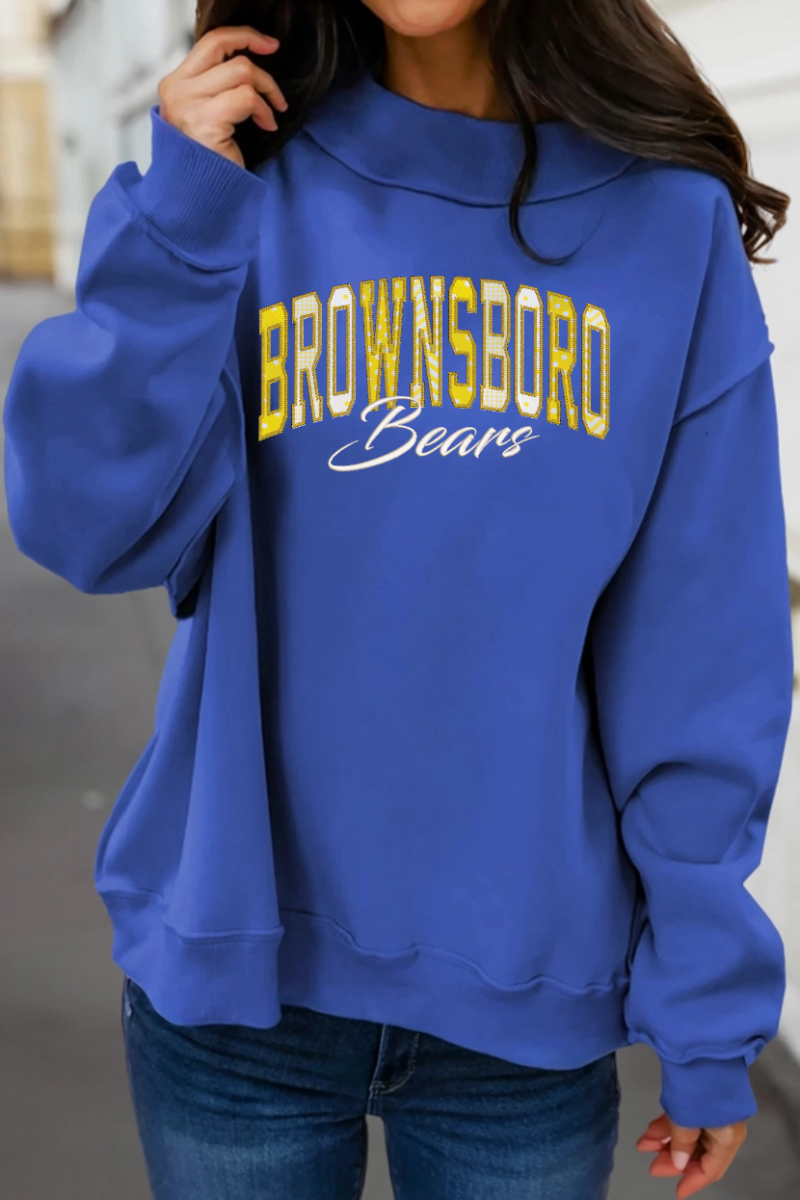 Oversized Mock Neck Sweatshirt - Blue